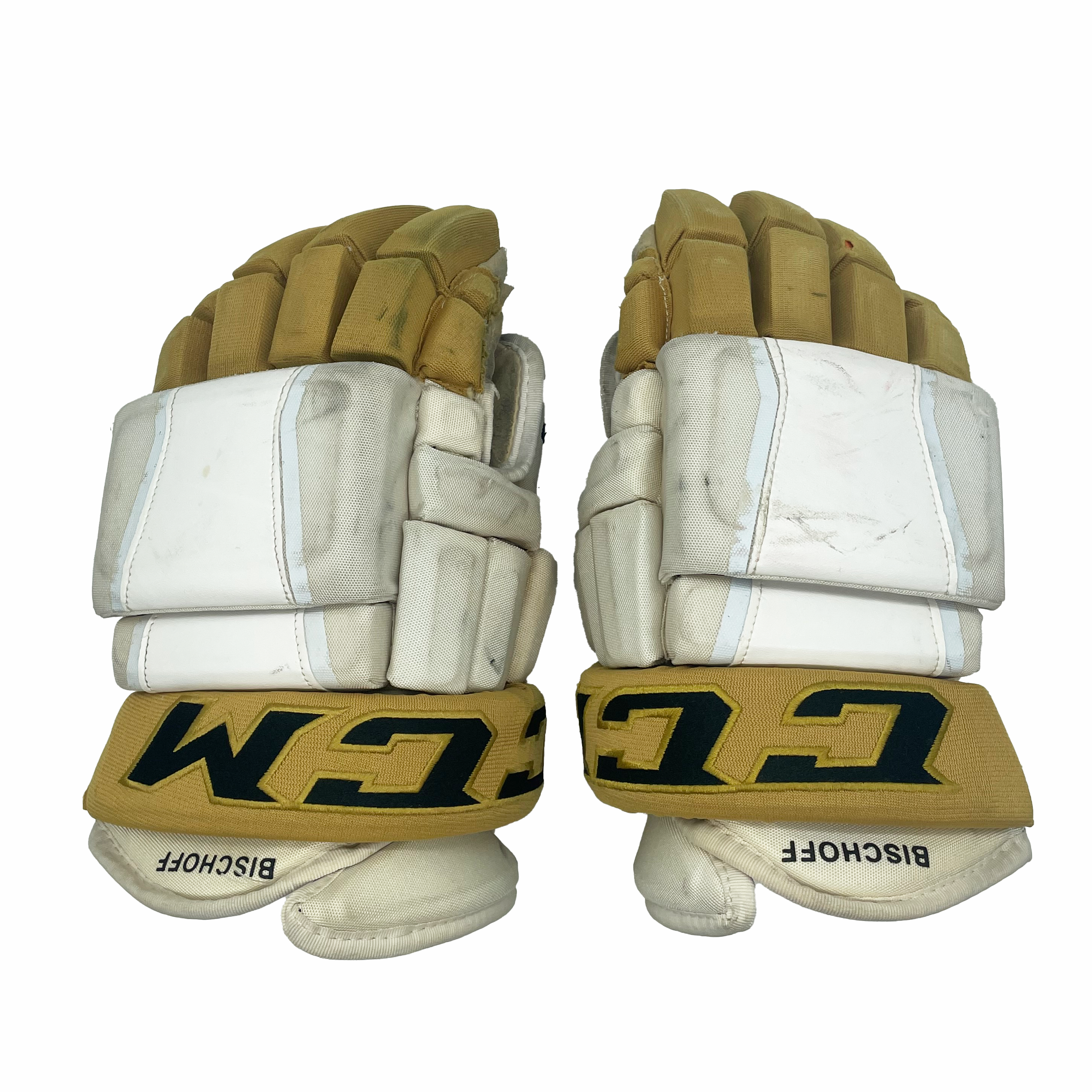 CCM HG97PP - Gant de hockey d'occasion NHL Pro Stock - Golden Knights de Vegas (blanc/or)